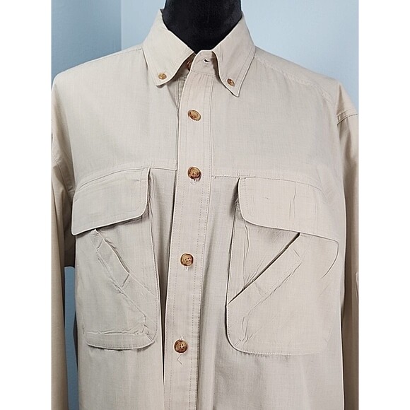 Orvis Mens Medium Long Sleeve Khaki Fishing Shirt Mesh Lined Vented Back - Picture 3 of 16
